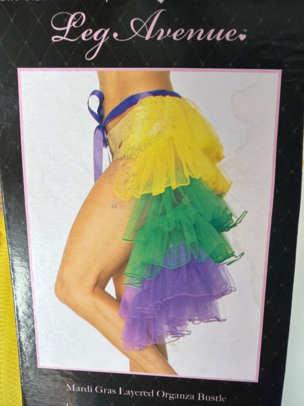 Leg Avenue Mardi Gras Layered Organza Bustle Skirt Yellow Green Purple OS